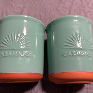Casamigos Tequila Turquoise Ceramic Cups Set of 2 Glazed w/ Terra Cotta Base